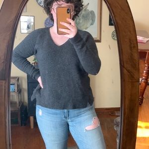 XS fluffy gray v neck sweater